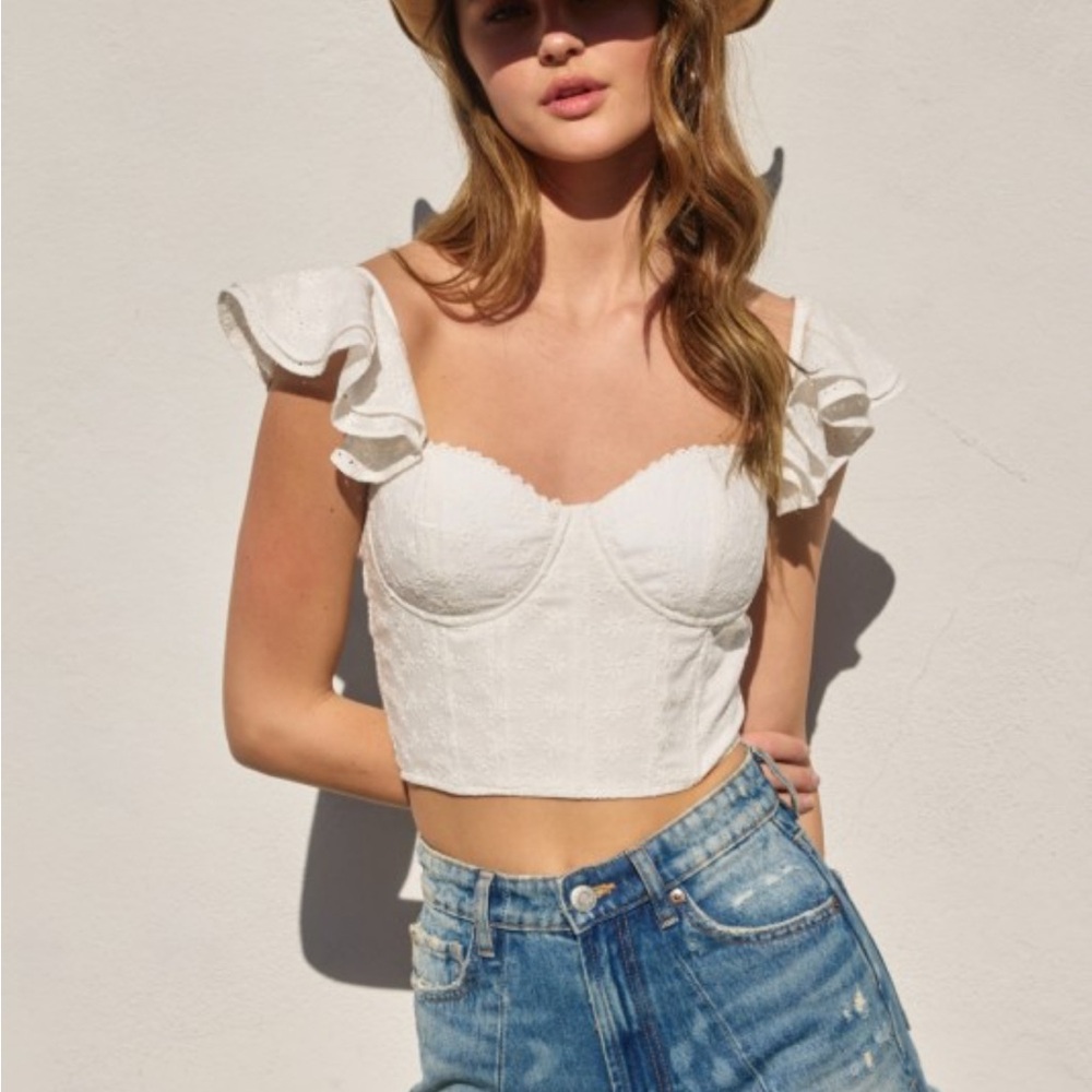 White Ruffle Sleeve Crop Top